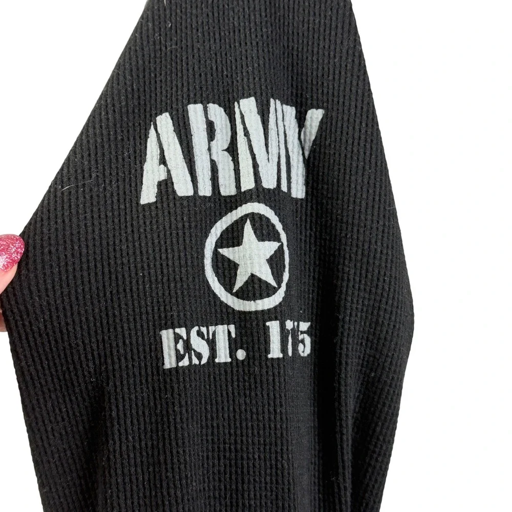 U.S. Army Men's Large Raglan Thermal Shirt Grey Black Waffle‎ Sleeve Graphic